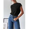 imageMakeMeChic Womens Draped Neck Tops Cap Sleeve Mock Neck Keyhole Work Shirt Summer BlouseBlack