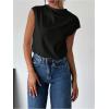 imageMakeMeChic Womens Draped Neck Tops Cap Sleeve Mock Neck Keyhole Work Shirt Summer BlouseBlack