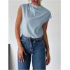 imageMakeMeChic Womens Draped Neck Tops Cap Sleeve Mock Neck Keyhole Work Shirt Summer BlouseBlue