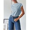 imageMakeMeChic Womens Draped Neck Tops Cap Sleeve Mock Neck Keyhole Work Shirt Summer BlouseBlue