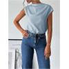 imageMakeMeChic Womens Draped Neck Tops Cap Sleeve Mock Neck Keyhole Work Shirt Summer BlouseBlue
