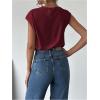 imageMakeMeChic Womens Draped Neck Tops Cap Sleeve Mock Neck Keyhole Work Shirt Summer BlouseBurgundy