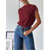 imageMakeMeChic Womens Draped Neck Tops Cap Sleeve Mock Neck Keyhole Work Shirt Summer BlouseBurgundy