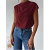 imageMakeMeChic Womens Draped Neck Tops Cap Sleeve Mock Neck Keyhole Work Shirt Summer BlouseBurgundy