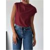 imageMakeMeChic Womens Draped Neck Tops Cap Sleeve Mock Neck Keyhole Work Shirt Summer BlouseBurgundy