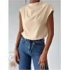 imageMakeMeChic Womens Draped Neck Tops Cap Sleeve Mock Neck Keyhole Work Shirt Summer BlouseKhaki