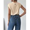 imageMakeMeChic Womens Draped Neck Tops Cap Sleeve Mock Neck Keyhole Work Shirt Summer BlouseKhaki