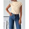 imageMakeMeChic Womens Draped Neck Tops Cap Sleeve Mock Neck Keyhole Work Shirt Summer BlouseKhaki