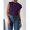 imageMakeMeChic Womens Draped Neck Tops Cap Sleeve Mock Neck Keyhole Work Shirt Summer BlousePurple