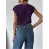 imageMakeMeChic Womens Draped Neck Tops Cap Sleeve Mock Neck Keyhole Work Shirt Summer BlousePurple