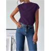 imageMakeMeChic Womens Draped Neck Tops Cap Sleeve Mock Neck Keyhole Work Shirt Summer BlousePurple