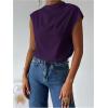 imageMakeMeChic Womens Draped Neck Tops Cap Sleeve Mock Neck Keyhole Work Shirt Summer BlousePurple