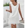 imageMakeMeChic Womens Eyelet Embroidery V Neck Tank Dress Tie Shoulder Scallop Trim Mini DressWhite