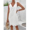 imageMakeMeChic Womens Eyelet Embroidery V Neck Tank Dress Tie Shoulder Scallop Trim Mini DressWhite