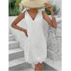 imageMakeMeChic Womens Eyelet Embroidery V Neck Tank Dress Tie Shoulder Scallop Trim Mini DressWhite