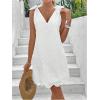 imageMakeMeChic Womens Eyelet Embroidery V Neck Tank Dress Tie Shoulder Scallop Trim Mini DressWhite