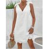 imageMakeMeChic Womens Eyelet Embroidery V Neck Tank Dress Tie Shoulder Scallop Trim Mini DressWhite