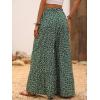 imageMakeMeChic Womens Floral High Waisted Ruffle Wide Leg Pants Boho Summer Beach Palazzo PantsGreen