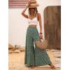 imageMakeMeChic Womens Floral High Waisted Ruffle Wide Leg Pants Boho Summer Beach Palazzo PantsGreen