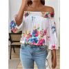 imageMakeMeChic Womens Floral Print Blouse Shirred Half Sleeve Off Shoulder Tie Back Boho ShirtMulticolor