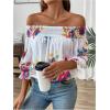 imageMakeMeChic Womens Floral Print Blouse Shirred Half Sleeve Off Shoulder Tie Back Boho ShirtMulticolor