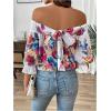 imageMakeMeChic Womens Floral Print Blouse Shirred Half Sleeve Off Shoulder Tie Back Boho ShirtMulticolor