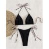 imageMakeMeChic Womens Halter Triangle Thong Bikini Sets High Cut Swimsuit Bathing Suit SwimwearBlack Leopard