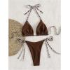 imageMakeMeChic Womens Halter Triangle Thong Bikini Sets High Cut Swimsuit Bathing Suit SwimwearBrown
