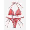 imageMakeMeChic Womens Halter Triangle Thong Bikini Sets High Cut Swimsuit Bathing Suit SwimwearBurnt Orange