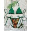 imageMakeMeChic Womens Halter Triangle Thong Bikini Sets High Cut Swimsuit Bathing Suit SwimwearLeopard Green Multi