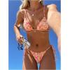imageMakeMeChic Womens Halter Triangle Thong Bikini Sets High Cut Swimsuit Bathing Suit SwimwearOrange Flower