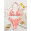 imageMakeMeChic Womens Halter Triangle Thong Bikini Sets High Cut Swimsuit Bathing Suit SwimwearOrange Pink