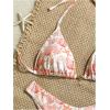 imageMakeMeChic Womens Halter Triangle Thong Bikini Sets High Cut Swimsuit Bathing Suit SwimwearOrange White
