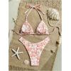 imageMakeMeChic Womens Halter Triangle Thong Bikini Sets High Cut Swimsuit Bathing Suit SwimwearOrange White