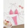 imageMakeMeChic Womens Halter Triangle Thong Bikini Sets High Cut Swimsuit Bathing Suit SwimwearPlaid Red