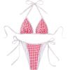imageMakeMeChic Womens Halter Triangle Thong Bikini Sets High Cut Swimsuit Bathing Suit SwimwearPlaid Red