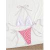 imageMakeMeChic Womens Halter Triangle Thong Bikini Sets High Cut Swimsuit Bathing Suit SwimwearPlaid Red