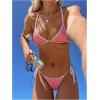 imageMakeMeChic Womens Halter Triangle Thong Bikini Sets High Cut Swimsuit Bathing Suit SwimwearPlaid Red