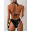 imageMakeMeChic Womens Halter Triangle Thong Bikini Sets High Cut Swimsuit Bathing Suit SwimwearPolka Dots Black