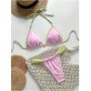 imageMakeMeChic Womens Halter Triangle Thong Bikini Sets High Cut Swimsuit Bathing Suit SwimwearPolka Dots Pink