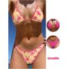imageMakeMeChic Womens Halter Triangle Thong Bikini Sets High Cut Swimsuit Bathing Suit SwimwearYellow Floral Orange