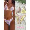imageMakeMeChic Womens Halter Triangle Thong Bikini Sets High Cut Swimsuit Bathing Suit SwimwearYellow Floral Print