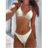 imageMakeMeChic Womens Halter Triangle Thong Bikini Sets High Cut Swimsuit Bathing Suit SwimwearYellow Floral Print