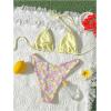 imageMakeMeChic Womens Halter Triangle Thong Bikini Sets High Cut Swimsuit Bathing Suit SwimwearYellow Floral Print