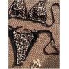 imageMakeMeChic Womens Leopard Print Bikini Sets Halter Triangle Tie Back Thong Bathing SuitBlack