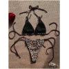 imageMakeMeChic Womens Leopard Print Bikini Sets Halter Triangle Tie Back Thong Bathing SuitBlack