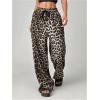imageMakeMeChic Womens Leopard Print Pants Cheetah Sweatpants Drawstring Waist Wide Leg Baggy Jogger PantsApricot