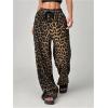 imageMakeMeChic Womens Leopard Print Pants Cheetah Sweatpants Drawstring Waist Wide Leg Baggy Jogger PantsBrown
