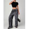 imageMakeMeChic Womens Leopard Print Pants Cheetah Sweatpants Drawstring Waist Wide Leg Baggy Jogger PantsGrey