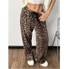 imageMakeMeChic Womens Leopard Print Pants Cheetah Sweatpants Drawstring Waist Wide Leg Baggy Jogger PantsMulticolor
